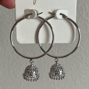 Brand New BySimran Hoop Jhumka Earrings in 18k White Gold Plated Brass